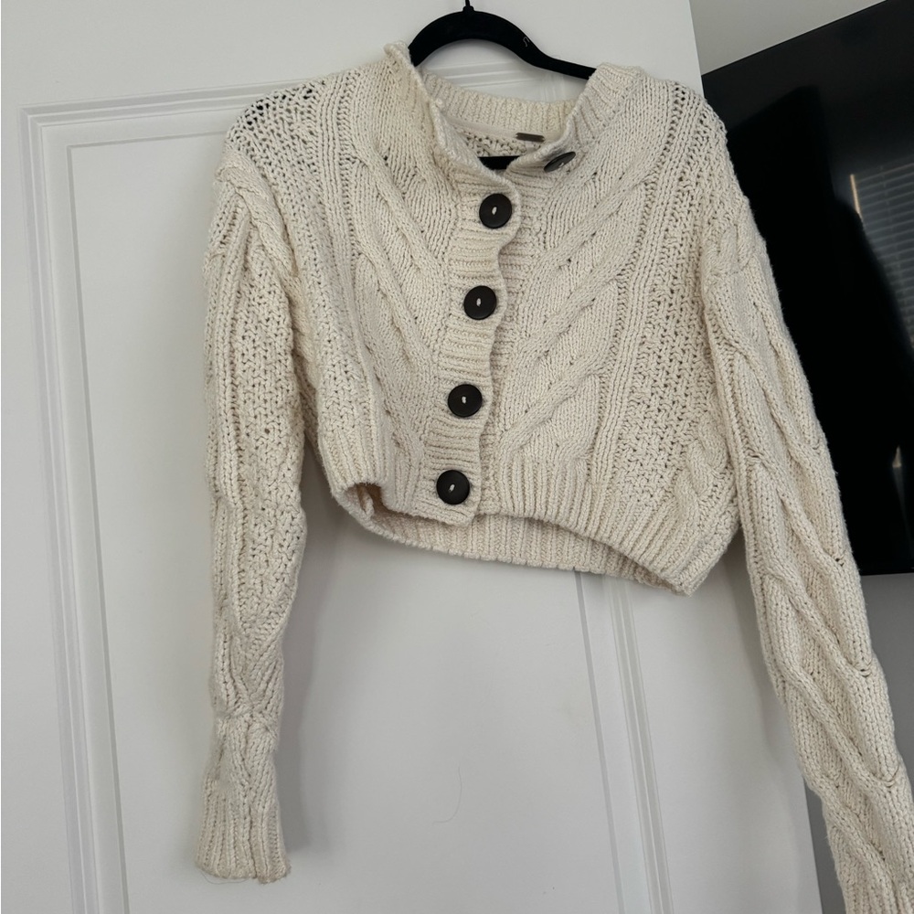 Free People Cream Cable Knit Cardigan